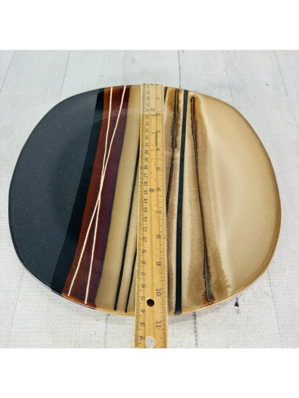 Home Trends BAZAAR BROWN Stoneware Square Tan Stripe 10 3/4